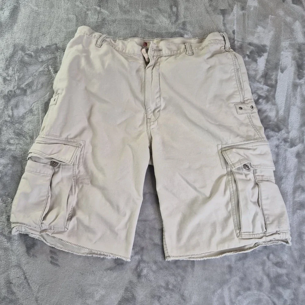 Levi's Workwear Cargo Shorts Mens 36 Beige Cotton Raw Hem 12 Inseam